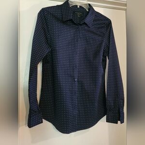 Banana Republic Non-Iron Button Shirt Women’s 12 | Navy Blue White Dot EUC $32